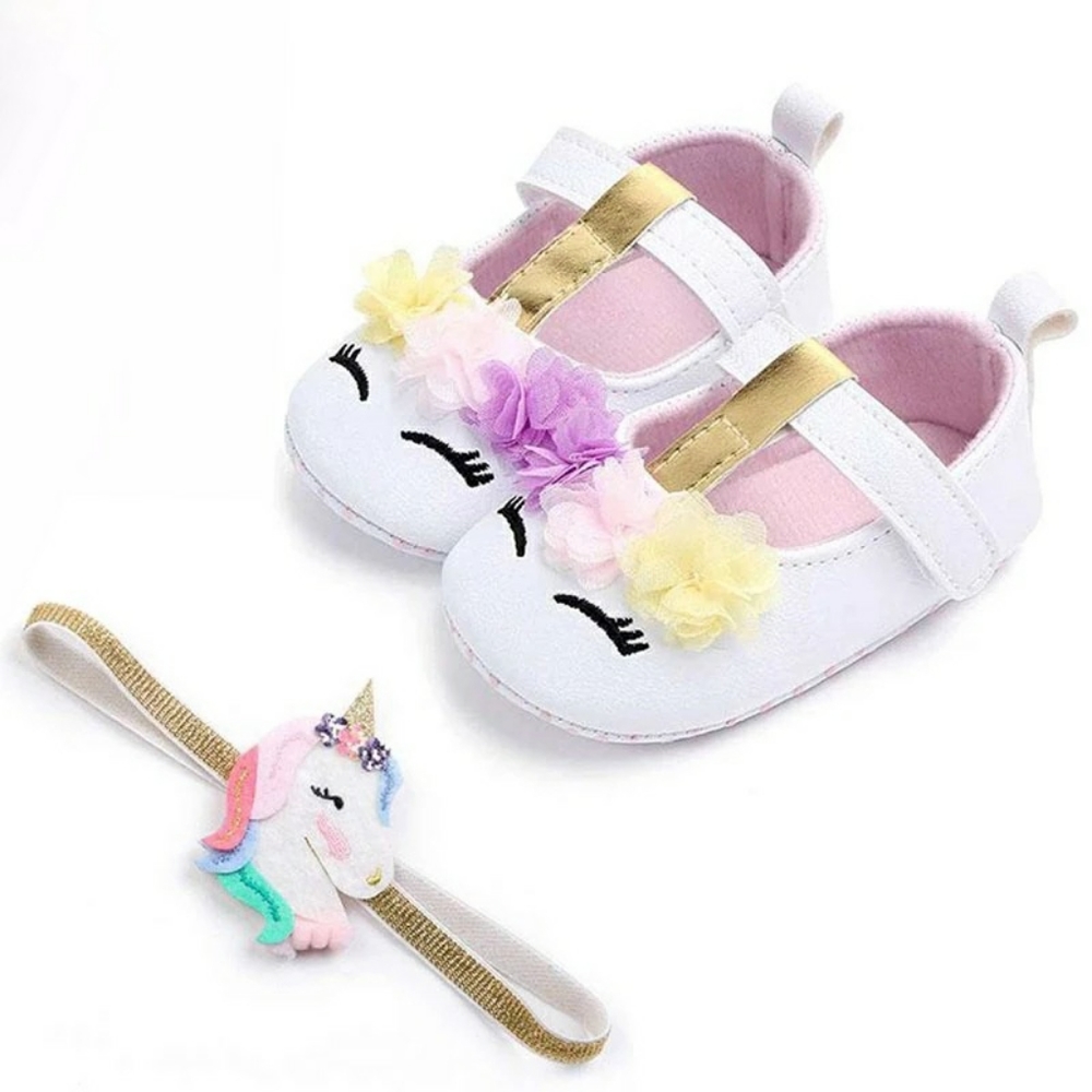 Baby Girl Unicorn Crib Shoes With Headband 🦄